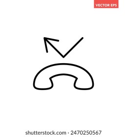 Black single missed call line icon, simple missing talk from phone flat design pictogram vector for app ads web banner button ui ux interface elements isolated on white background