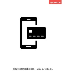 Black single mobile payment icon, simple banking transaction by phone flat design infographic pictogram vector, for app logo web button ui ux interface elements isolated on white background