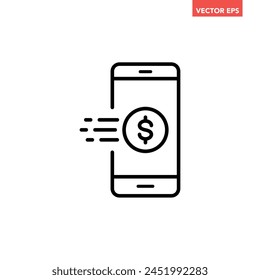 Schwarzes Single Mobile Payment Line-Symbol, einfache Bezahlung per Telefon Flat Design Piktogramm Vektorgrafik für App-Anzeigen Web Banner Button ui ux Interface Elemente isoliert auf weißem Hintergrund