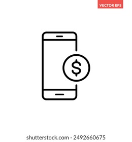 Black single mobile payment line icon, simple easy contactless payment flat design pictogram vector for app ads web banner button ui ux interface elements isolated on white background