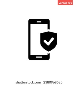 Black single mobile protection fill icon, simple digital theft defence flat design pictogram, infographic vector for app logo web website button ui ux interface element isolated on white background