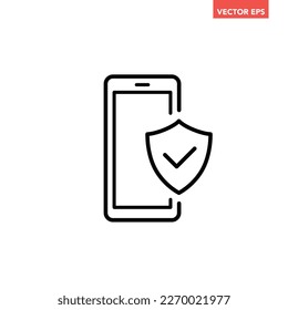 Icono de línea de seguridad de un solo móvil negro, pictograma de diseño plano de defensa simple de robo digital, vector infográfico para el logo de la aplicación sitio web botón ui ux elemento de interfaz aislado en fondo blanco