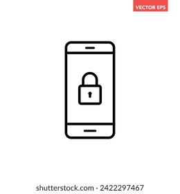 Black single Mobile security line icon, simple technology phone lock flat design pictogram vector for app ads web banner button ui ux interface elements isolated on white background