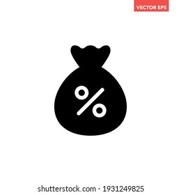 Black single money and loan sack icon, simple cartoon moneybag financial business flat design concept vector for app ads web banner button ui ux interface elements isolated on white background