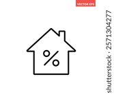Black single mortgage rate line icon, simple house commercial financial business flat design concept vector for app ads web banner button ui ux interface elements isolated on white background