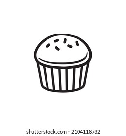 Black single muffin line icon. Simple cafe food flat design pictogram, clip art vector illustration for ads app logo ads web banner button ui ux interface elements isolated on white background
