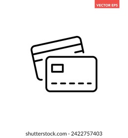 Black single multi credit cards line icon, simple financial transaction flat design infographic pictogram vector, app logo web button ui ux interface elements isolated on white background svg