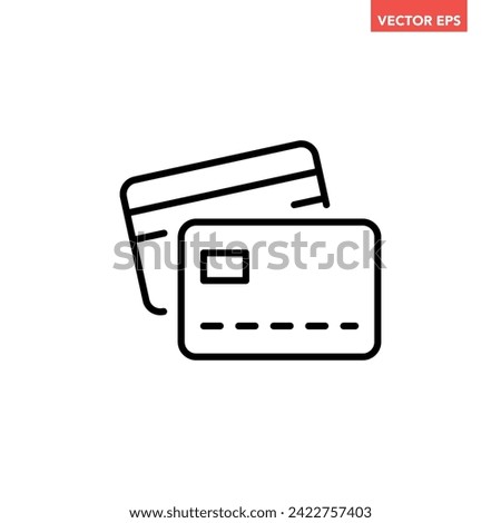 Black single multi credit cards line icon, simple financial transaction flat design infographic pictogram vector, app logo web button ui ux interface elements isolated on white background