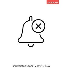 Black single mute notification line icon, simple no sound, silence bell flat design pictogram vector for app logo ads web webpage button ui ux interface elements isolated on white background