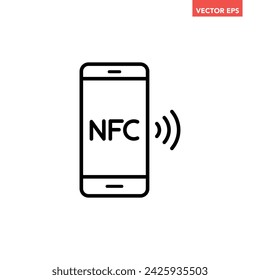 Black single nfc payment line icon , simple technology e-payment flat design pictogram vector for app ads web banner button ui ux interface elements isolated on white background