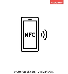 Black single nfc payment line icon , simple technology e-payment flat design pictogram vector for app ads web banner button ui ux interface elements isolated on white background