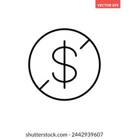 Black single no cash line icon, simple tax free charge flat design infographic pictogram vector, for app logo web button ui ux interface elements isolated on white background