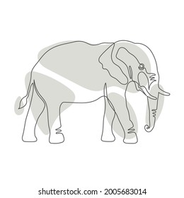 Black single one line drawing of the Elephant with gray isolated on white background. One line art design. Vector illustration for postcard, banner, decor, design, arts, web, advirtising, articles.