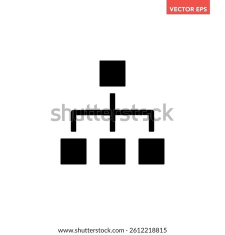 Black single org hierarchy icon, simple team management flat design vector pictogram, infographic interface elements for app logo web button ui ux isolated on white background