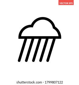 Black single overcast raining day icon, simple bad weather flat design vector pictogram, infographic vector for app logo web website button banner ui ux interface elements isolated on white background