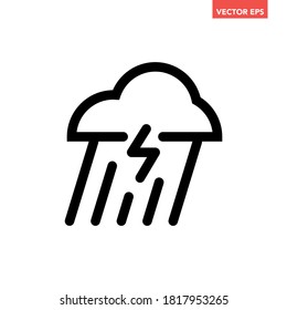 Black single overcast raining day icon, simple bad weather flat design vector pictogram, infographic vector for app logo web website button banner ui ux interface elements isolated on white background