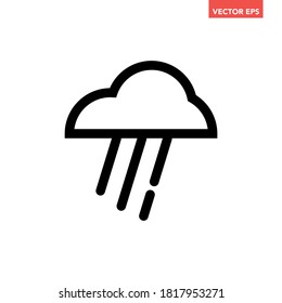 Black single overcast raining day icon, simple bad weather flat design vector pictogram, infographic vector for app logo web website button banner ui ux interface elements isolated on white background