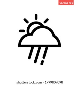 Black single overcast raining with hidden sun icon, simple flat design vector pictogram, infographic vector for app logo web website button banner ui ux interface elements isolated on white background