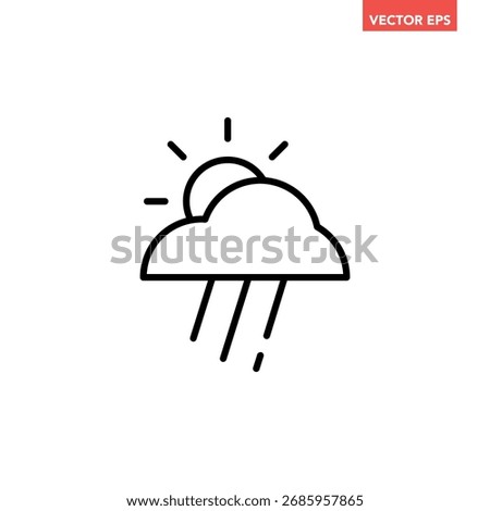 Black single overcast raining with hidden sun icon, simple flat design vector pictogram, infographic vector for app logo web website button banner ui ux interface elements isolated on white background