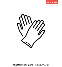 Black single pair of rubber gloves line icon, simple washing wear flat design vector pictogram, infographic vector for app logo web website button ui ux interface elements isolated on white background