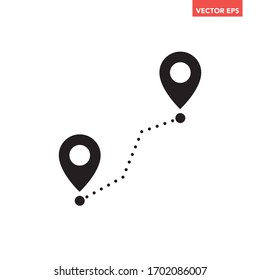 Black single path with 2 location pins icon, simple tracking flat design vector pictogram vector for app ads logotype web website button ui ux interface elements isolated on white background
