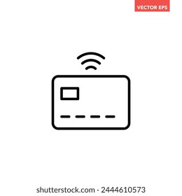 Icono negro de la línea de la tarjeta de crédito del pago único, pictograma de la ilustración del diseño plano del pago de nfc sin contacto simple para los Elementos de la interfaz de la infografía para el Botón del logotipo del App Web ui aislado en el fondo blanco
