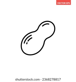 Black single peanut thin line icon, simple legume food element outline flat design pictogram, infographic vector for app logo web button ui ux interface isolated on white background