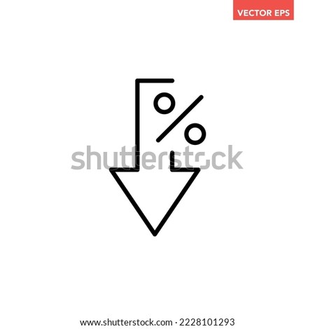 Black single percent rate down line icon, simple financial business flat design pictogram, infographic interface elements for app logo web website button ui ux isolated on white background
