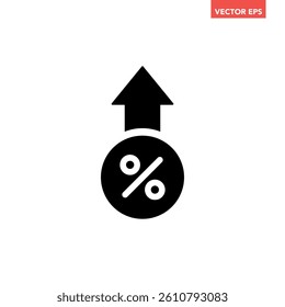 Black single percent rate up icon, simple business flat design pictogram, infographic interface elements for app logo web website button ui ux isolated on white background