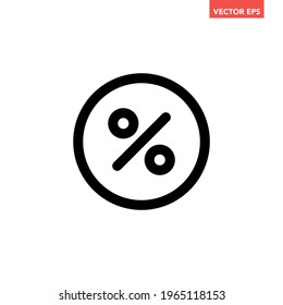 Black single percentage icon, simple round discount flat design vector pictogram, infographic vector for app logo web website button ui ux interface elements isolated on white background
