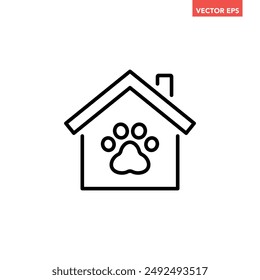 Black single pet house line icon, simple animal care centre at home flat design interface infographic element for app logo ui web button, vector isolated on white background