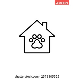 Black single pet house line icon, simple animal care centre at home flat design interface infographic element for app logo ui web button, vector isolated on white background