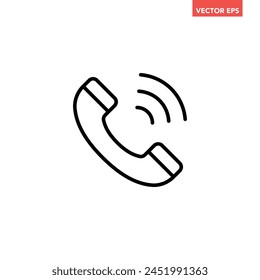 Black single phone call line icon, simple phone handset flat design illustration pictogram, infographic vector for app ads web banner button ui interface elements isolated on white background