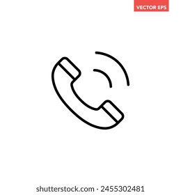 Black single phone call line icon, simple phone handset flat design illustration pictogram, infographic vector for app ads web banner button ui interface elements isolated on white background