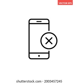Black single phone cancel line icon, simple digital not accepted or approved flat design pictogram, infographic vector for app logo web button ui ux interface element isolated on white background