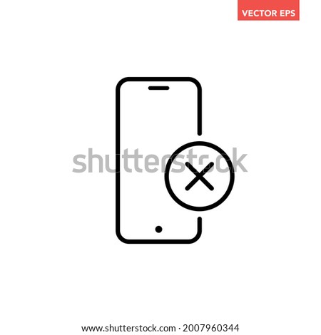 Black single phone cancel line icon, simple digital failed or incorrect outline flat design pictogram, infographic vector for app logo web button ui ux interface elements isolated on white background