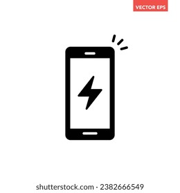 Black single phone charging filled icon, simple digital electronic flat design pictogram, infographic vector for app logo web website button ui ux interface elements isolated on white background