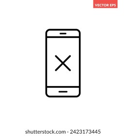 Black single phone with cross mark line icon, failed transaction digital mockup flat design pictogram, infographic vector for app logo web button ui ux interface elements isolated on white background