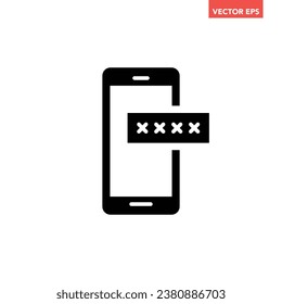 Teléfono único negro con icono de relleno de contraseña cifrado, imagen de diseño plano de autenticación multifactor, vector infográfico para el logotipo de la aplicación botón web ui ux elemento de interfaz aislado en fondo blanco