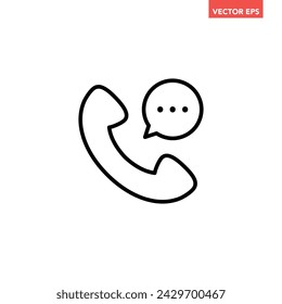 Schwarzes Telefon-Handy mit Sprechblasen-Linien-Symbol, einfaches Kundenservice-flaches Design-Piktogramm, Infografik-Vektor für App-Logo-Web-Button ui ux-Interface-Elemente isoliert auf weißem Hintergrund
