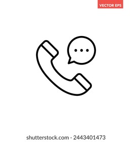 Schwarzes Telefon-Handset mit Sprechblasen-Linien-Symbol, einfache Antwort Anruf flache Design Illustration Piktogramm Vektor für App-Anzeigen Web-Banner-Taste UI-Interface-Elemente isoliert auf weißem Hintergrund