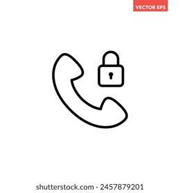 Black single phone lock line icon, simple technology security protection flat design pictogram vector for app ads web banner button ui ux interface elements isolated on white background