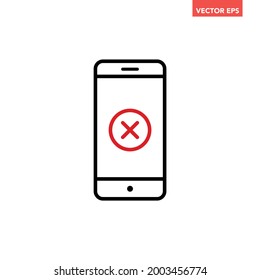 Black single phone with red cross x alert line icon, simple digital forbid flat design pictogram, infographic vector for app logo web button ui ux interface elements isolated on white background
