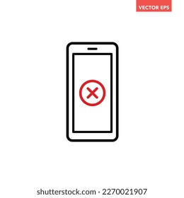 Schwarzes Telefon mit rotem x-line Symbol, gescheiterte Transaktion digital mock up flach Design-Piktogramm, Infografik-Vektorgrafik für App-Logo-Web-Button ui ux Interface-Elemente einzeln auf weißem Hintergrund