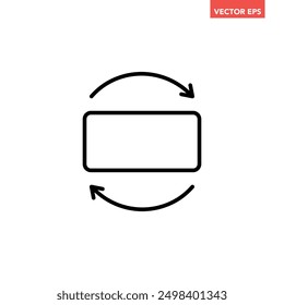 Black single phone rotate horizontal line icon, simple technology rotation flat design pictogram vector for app ads web banner button ui ux interface elements isolated on white background