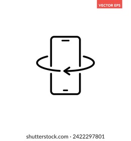 Icono de línea de rotación de teléfono único negro, tecnología simple rotación 360 grados de diseño plano pictograma vector para anuncios web botón de banner ui ux elementos de interfaz aislados en fondo blanco