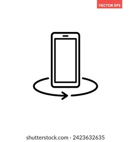 Black single phone rotation line icon, simple technology 360 degree rotation flat design pictogram vector for app ads web banner button ui ux interface elements isolated on white background