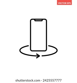 Black single phone rotation line icon, simple technology 360 degree rotation flat design pictogram vector for app ads web banner button ui ux interface elements isolated on white background