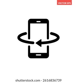 Black single phone rotation line icon, simple technology 360 degree rotation flat design pictogram vector for app ads web banner button ui ux interface elements isolated on white background