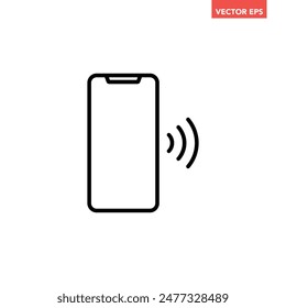 Black single phone signal line icon , simple digital nfc e-payment connect by phone flat design pictogram vector for app ads web banner button ui ux interface elements isolated on white background